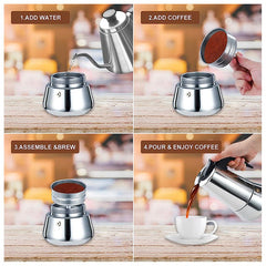 Cafetera Italiana 300ml Espresso 6 Tazas Acero Inoxidable - LhuaStore