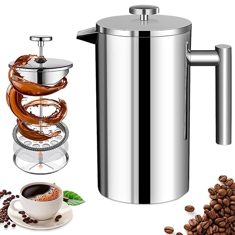 Cafetera Prensa Francesa 350ml Acero Inoxidable Doble Pared Doble Filtro - LhuaStore