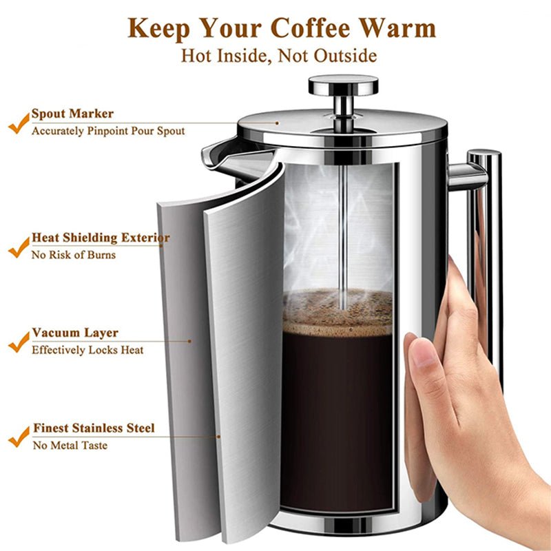 Cafetera Prensa Francesa 350ml Acero Inoxidable Doble Pared Doble Filtro - LhuaStore