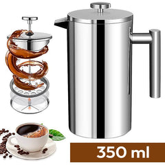 Cafetera Prensa Francesa 350ml Acero Inoxidable Doble Pared Doble Filtro - LhuaStore