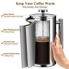 Cafetera Prensa Francesa 800ml Acero Inoxidable Doble Pared Doble Filtro - LhuaStore