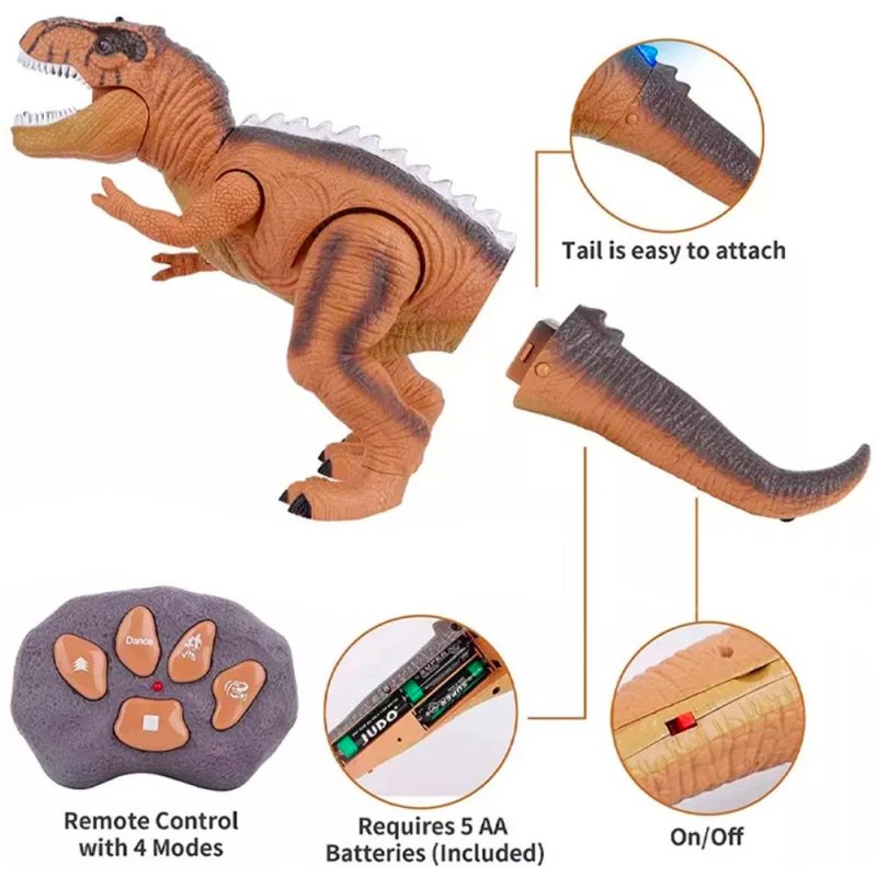 Dinosaurio T-rex Marron Control Remoto Luces Led Y Sonidos Niños - Lhua Store