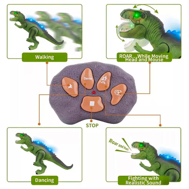 Dinosaurio T-rex Verde Control Remoto Luces Led Y Sonidos Niños - Lhua Store