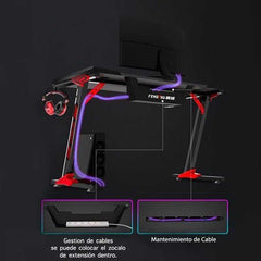 Escritorio Mesa Gamer Z2 Con Luces Rgb 120x60cm Negro - LhuaStore