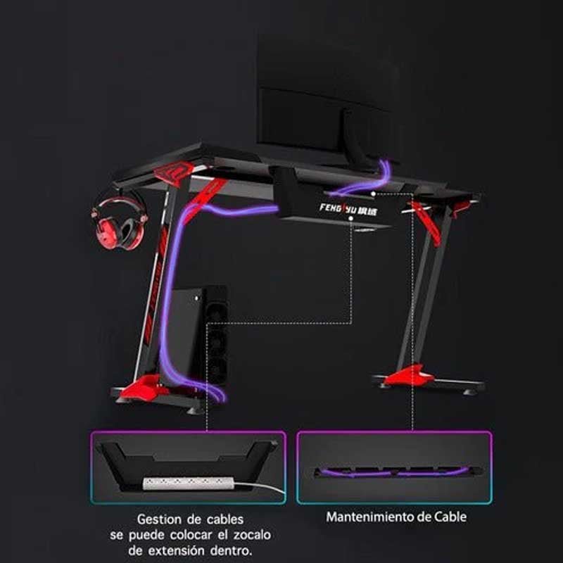 Escritorio Mesa Gamer Z5 Con Luces Rgb 120x60cm Negro - LhuaStore