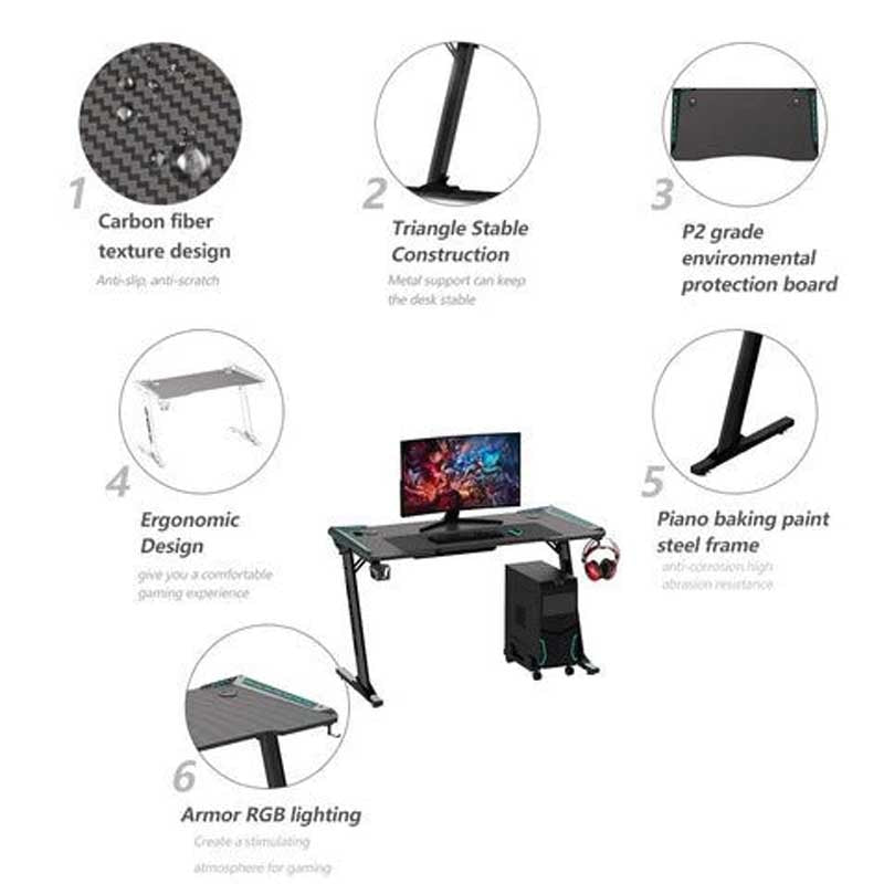 Escritorio Mesa Gamer Z5 Con Luces Rgb 120x60cm Rojo - LhuaStore