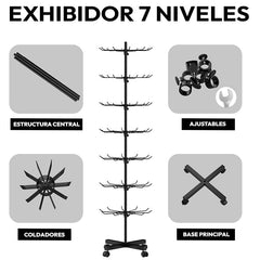 Exhibidor Araña Atril Metálico De 7 Niveles Para Llaveros Aros Bolsas - LhuaStore