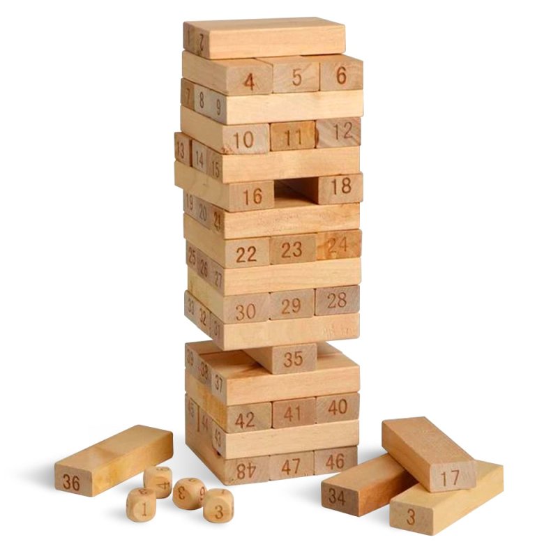 Juego Tipo Jenga Madera 54 Piezas + Dados Educativo Yenga - Lhua Store