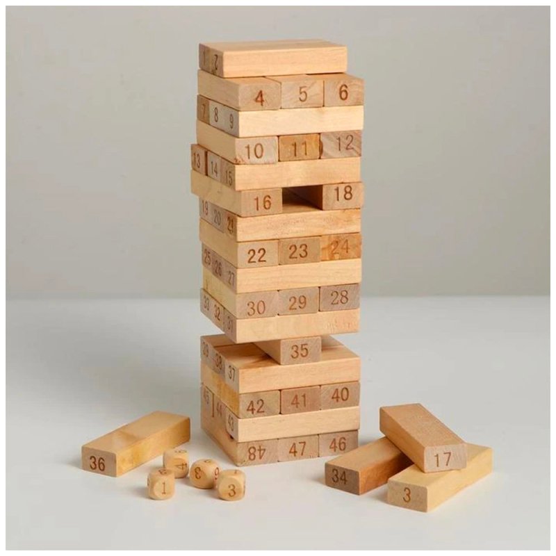 Juego Tipo Jenga Madera 54 Piezas + Dados Educativo Yenga - Lhua Store