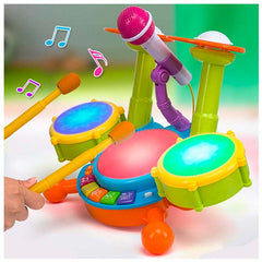 Juguete Batería Musical Micrófono Luces Y Sonido Bebes Niños Azul - LhuaStore