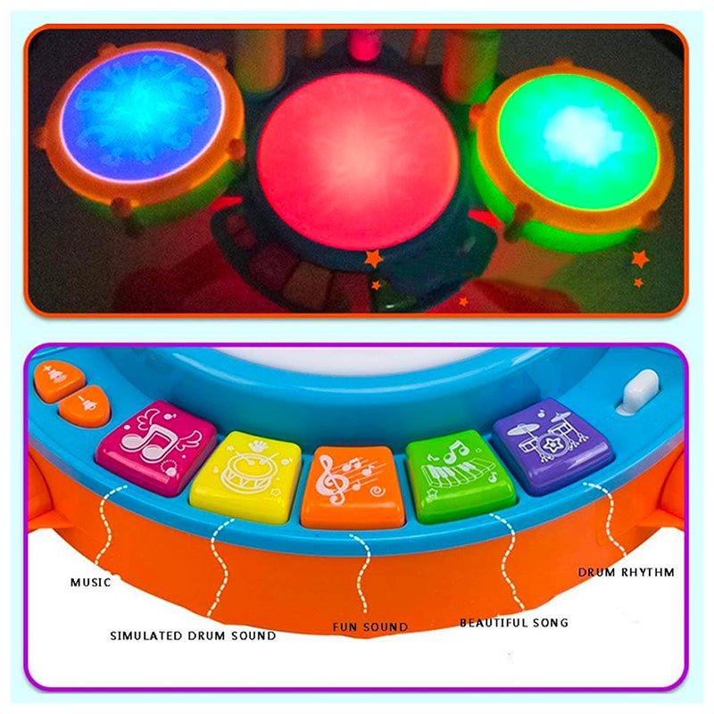 Juguete Batería Musical Micrófono Luces Y Sonido Bebes Niños Azul - LhuaStore