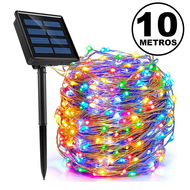Luces Hada Alambre Guirnalda Solar 100 Led Multicolor 10 Metros - LhuaStore