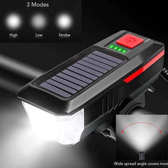 Luz Led Delantera Para Bicicleta Solar Recargable Con Bocina - LhuaStore