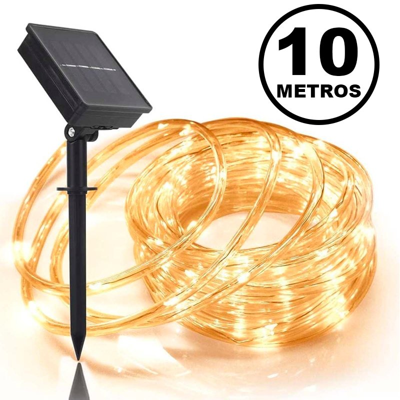 Manguera Led Solar 100 Led 10 Metros Luz Calida Navidad - LhuaStore