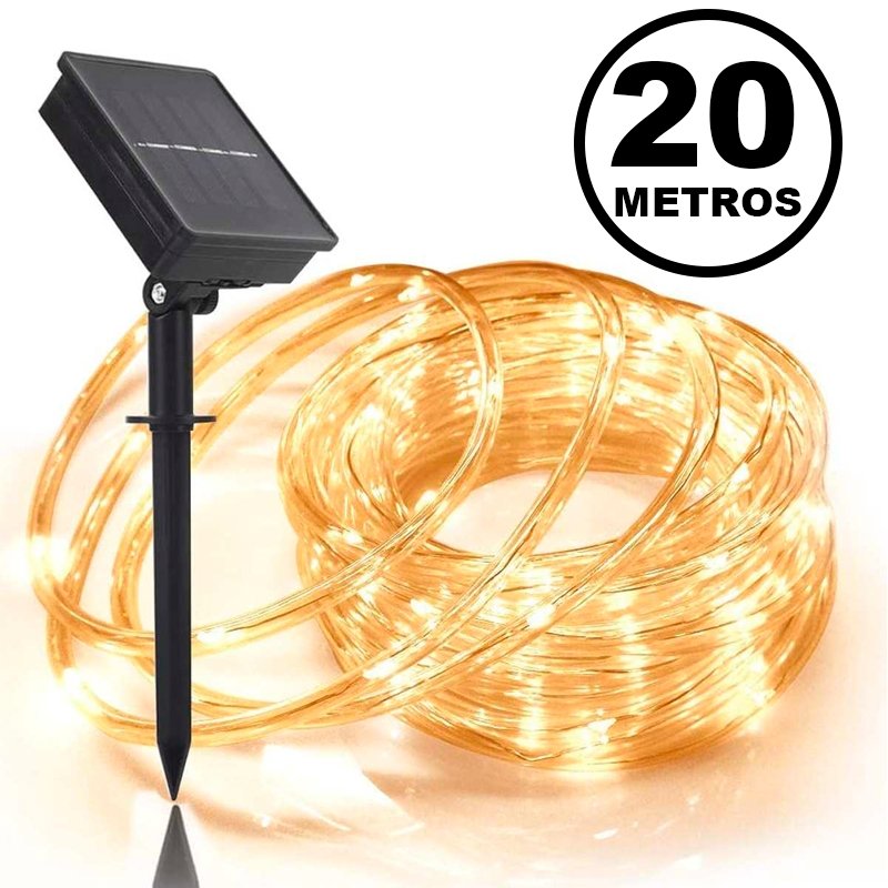 Manguera Led Solar 200 Led 20 Metros Luz Calida Navidad - LhuaStore