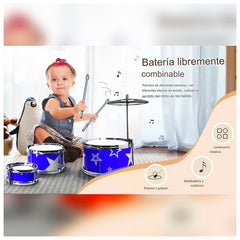Mini Batería Musical Juguete Infantil 7 Pcs Jazz Drum Niños Azul - Lhua Store
