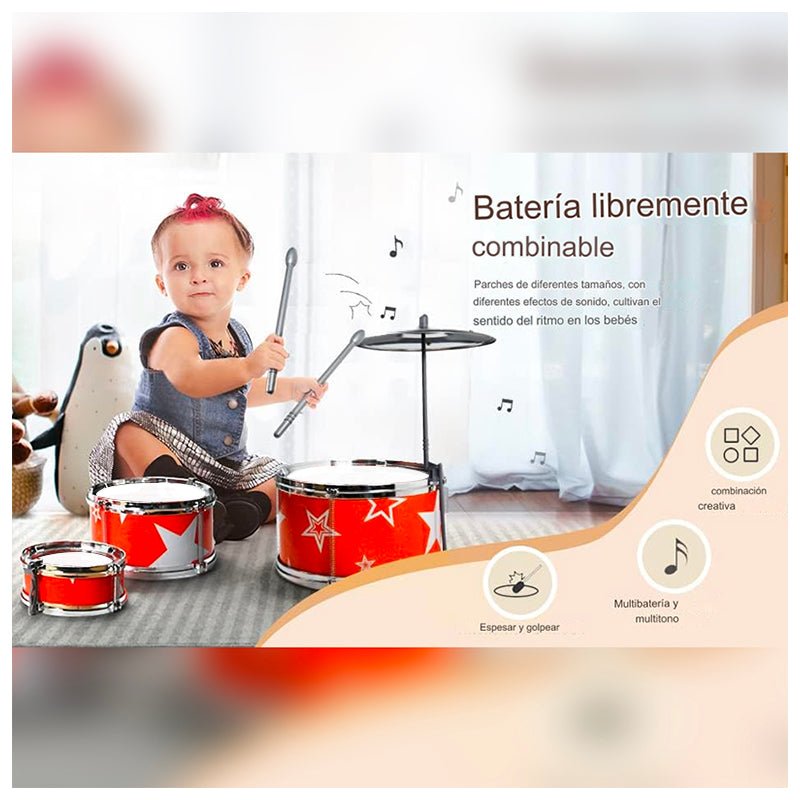 Mini Batería Musical Juguete Infantil 7 Pcs Jazz Drum Niños Rojo - Lhua Store