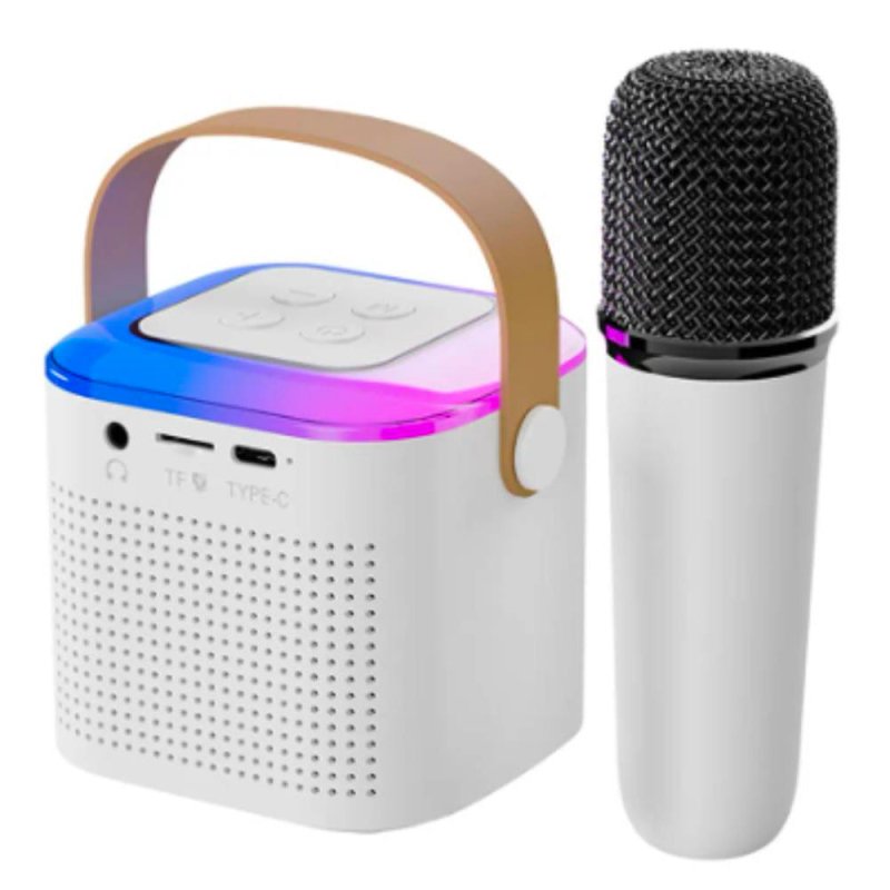 Parlante Bluetooth Karaoke Portatil RGB con Microfono Blanco - Lhua Store