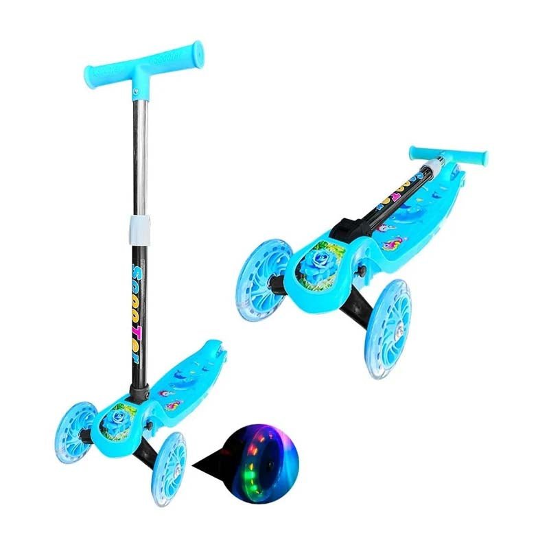 Scooter Monopatín Kids Plegable Ruedas Led Niños Celeste - LhuaStore