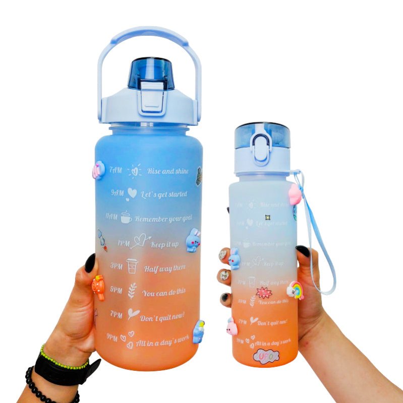 Set 2 Botella De Agua Motivacional 2 Litros + 900ml Deporte - LhuaStore