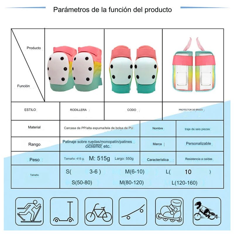 Set De Protección Multicolor Niñas Codera Rodillera Muñequera - LhuaStore