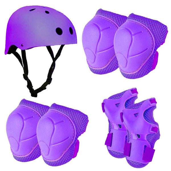 Set De Protección Niña Morado Casco Rodillera Codera Muñequera