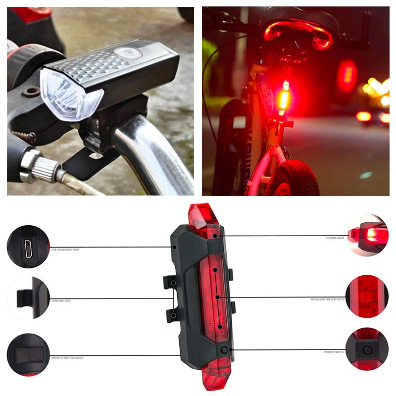 Set Luces LED Delantera Y Trasera, Recargables Para Bicicleta por