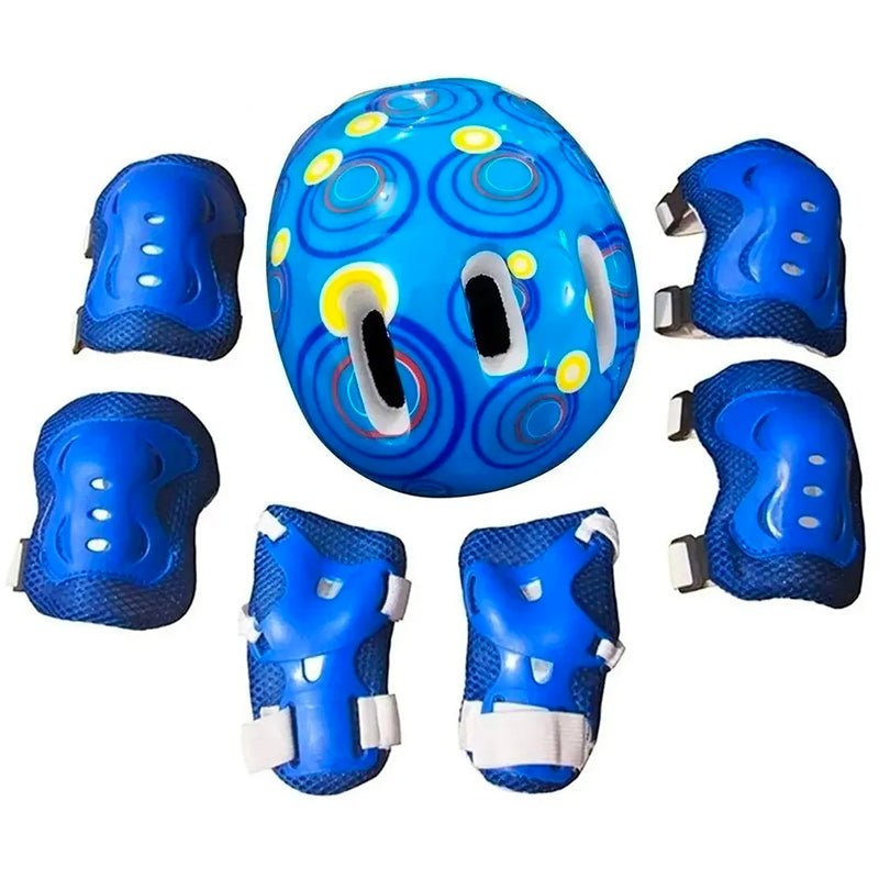 Set Protección Niños Casco Rodilla Codo Mano Azul Circulo - LhuaStore
