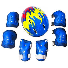 Set Protección Niños Casco Rodilla Codo Mano Azul Fuego - LhuaStore