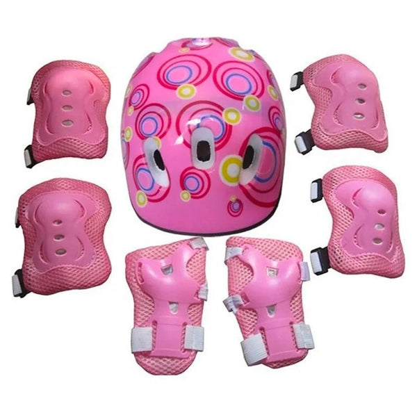 Set Protección Niños Casco Rodilla Codo Mano Rosado Circulo