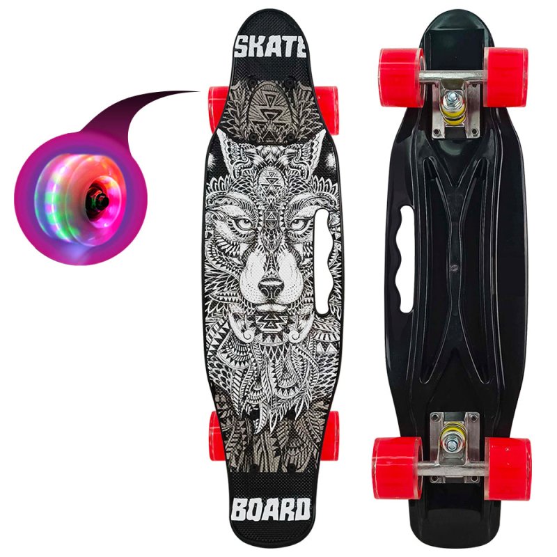 Skate Penny Carving Patineta Wolf Black Ruedas Led Niños - Lhua Store