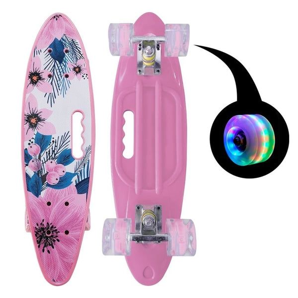 Skate Penny Cruiser Patineta Pink Flowers Ruedas Led Niños