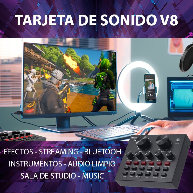 Tarjeta Sonido V8 Usb Mezclador Interfaz Audio Stream - LhuaStore